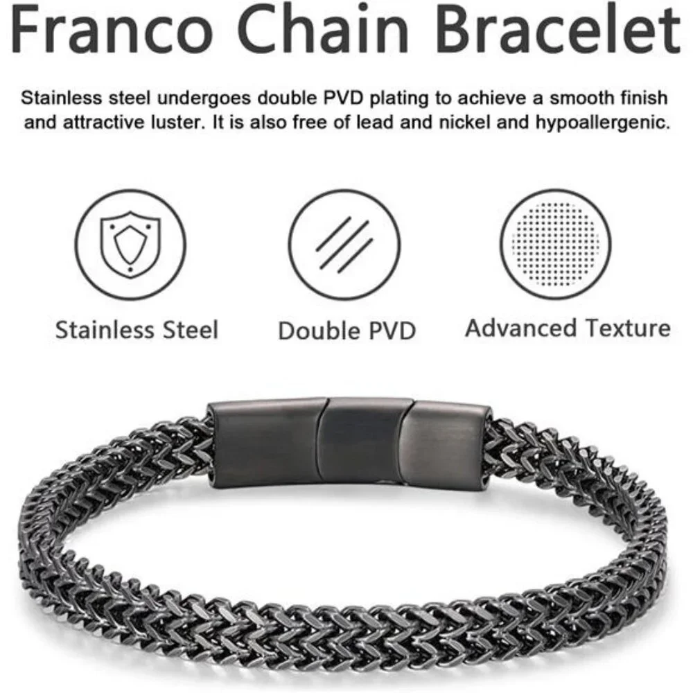 Mens Stainless Steel Franco Chain Bracelet Magnetic Clasp Silver Jewelry
